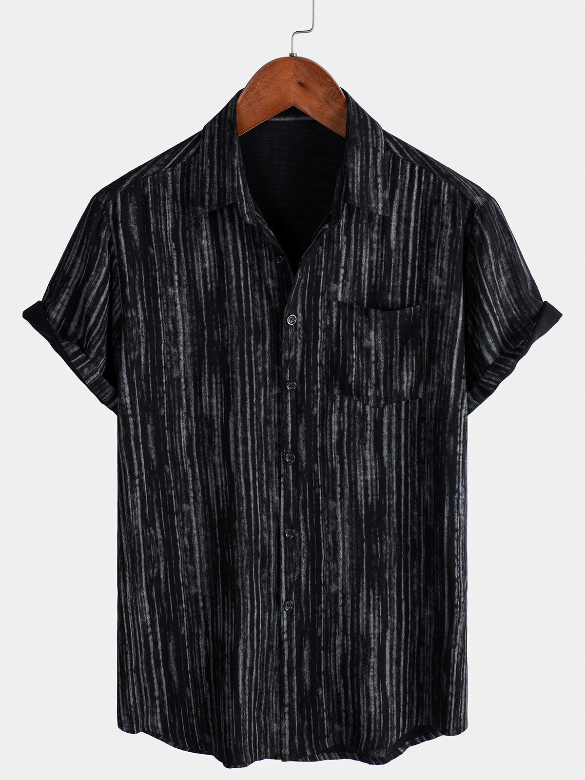 Chemise à Manches Courtes à Rayures Noires pour Homme avec Poche Respirante