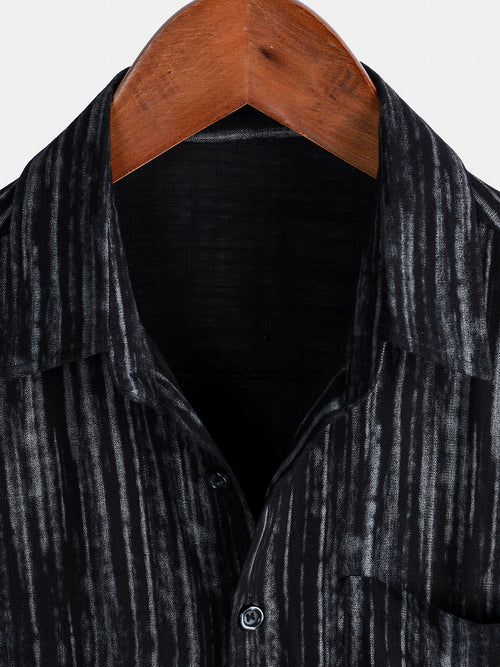 Chemise à Manches Courtes à Rayures Noires pour Homme avec Poche Respirante