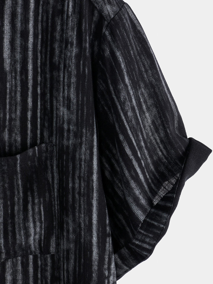Chemise rayée noire respirante à manches courtes et poches pour homme