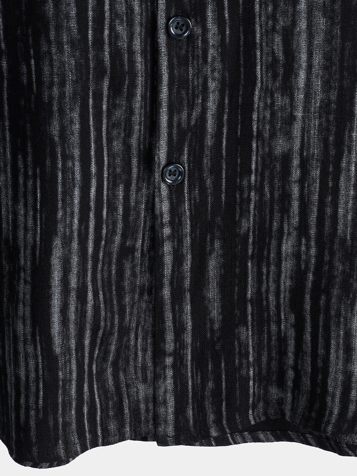 Chemise rayée noire respirante à manches courtes et poches pour homme