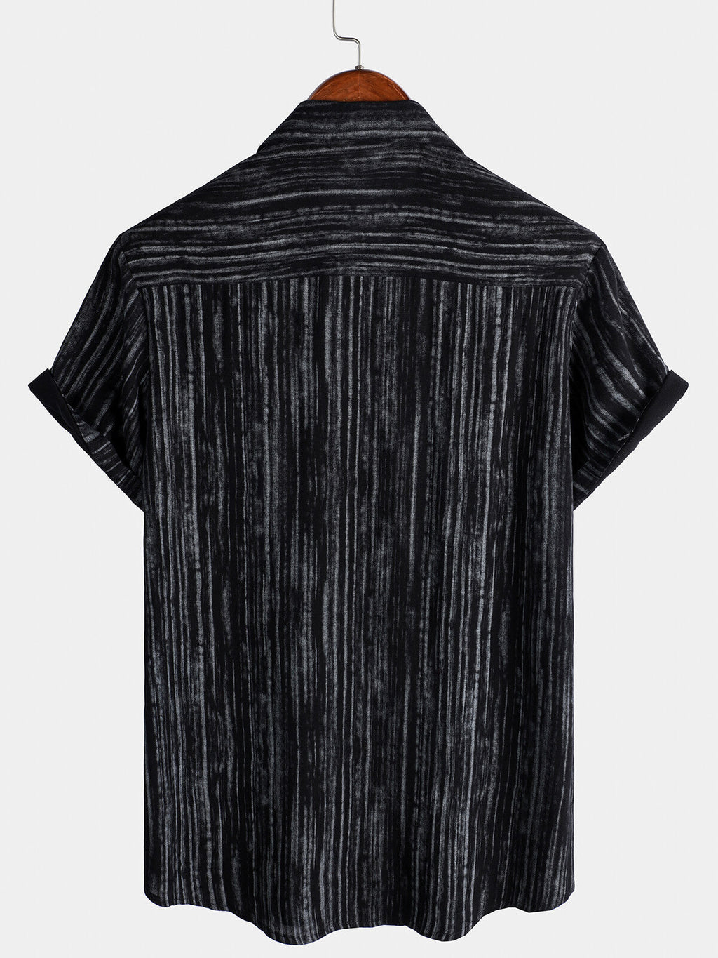 Chemise rayée noire respirante à manches courtes et poches pour homme