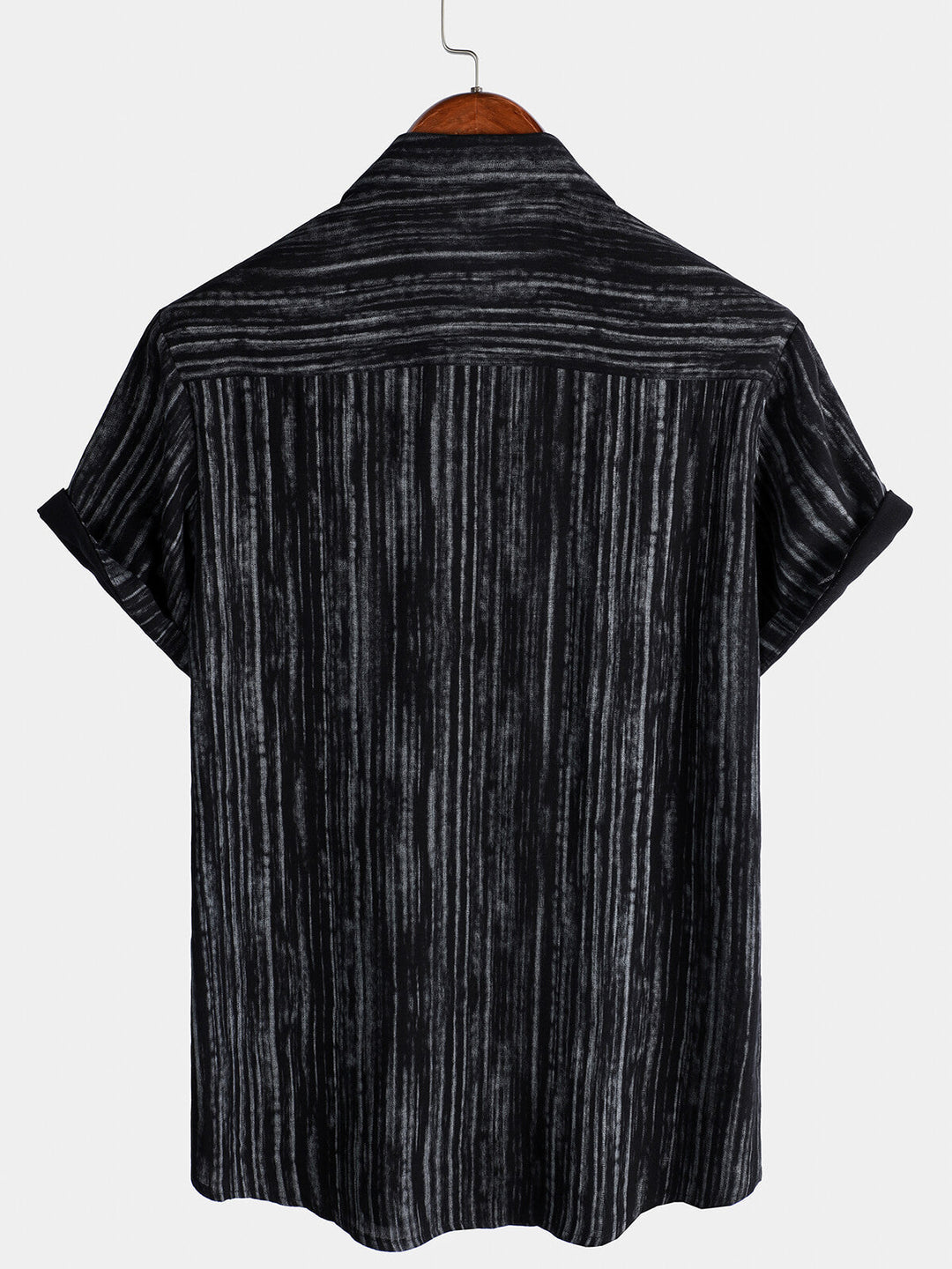 Chemise rayée noire respirante à manches courtes et poches pour homme