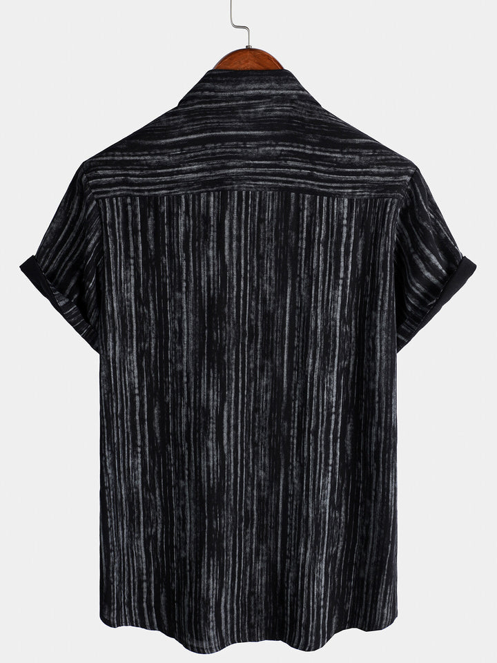 Chemise rayée noire respirante à manches courtes et poches pour homme