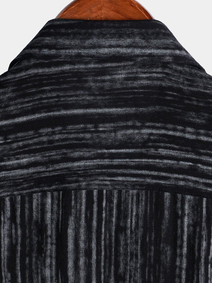 Chemise rayée noire respirante à manches courtes et poches pour homme