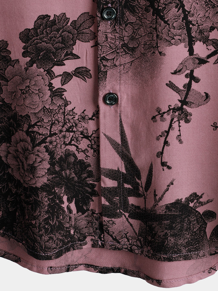 Chemise à manches courtes boutonnée rose en rayonne hawaïenne d&
