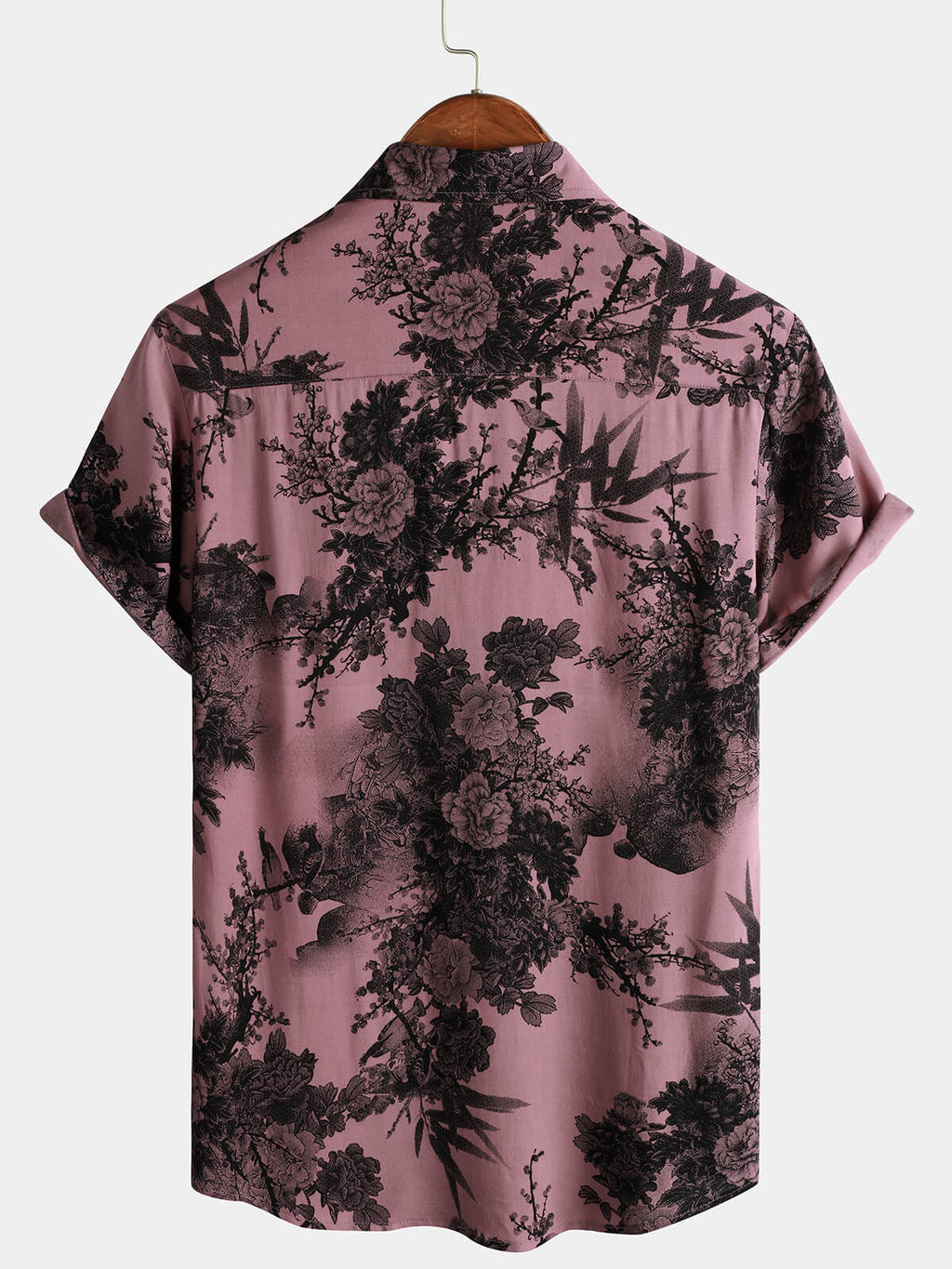 Chemise hawaïenne à manches courtes rose florale pour hommes en bambou
