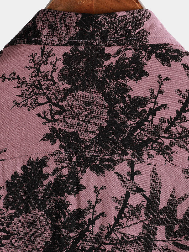 Chemise à manches courtes boutonnée rose en rayonne hawaïenne d&