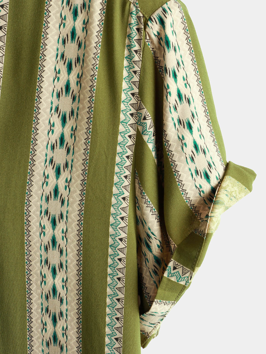 Chemise Rétro à Boutons pour Homme avec Imprimé Aztèque des Années 70 en Vert Rayé et Manches Courtes
