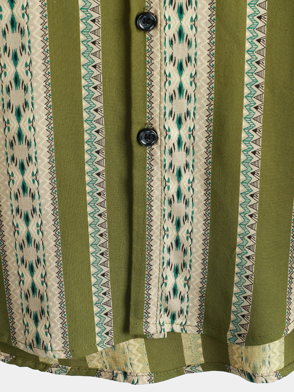 Chemise Rétro à Boutons pour Homme avec Imprimé Aztèque des Années 70 en Vert Rayé et Manches Courtes