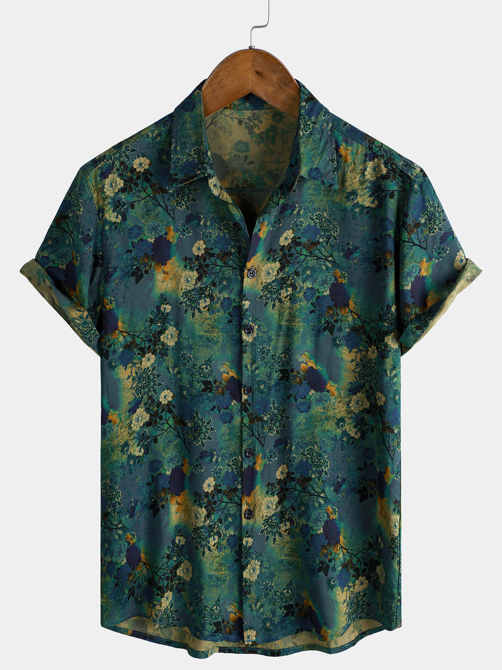 Chemise à manches courtes en rayonne à imprimé floral rétro pour homme
