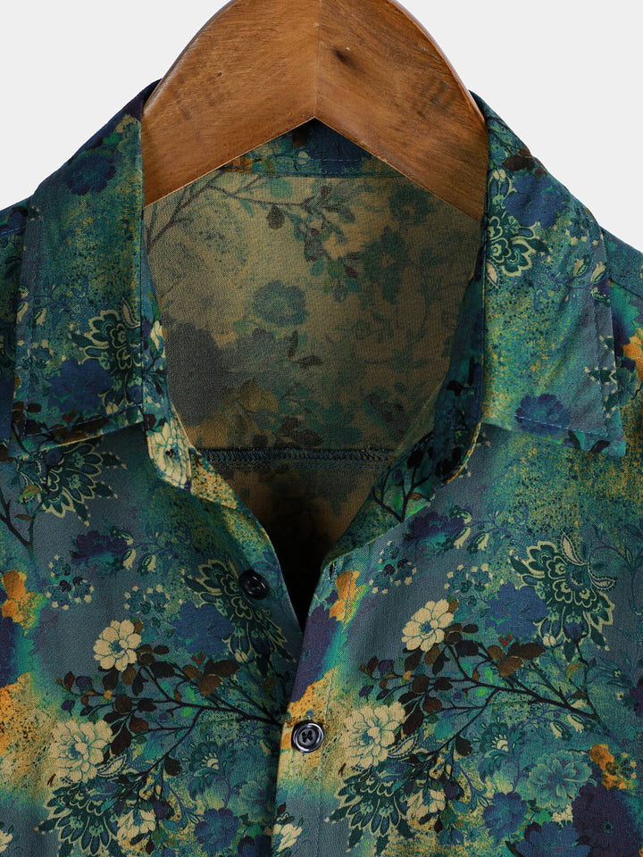 Chemise à manches courtes en rayonne à imprimé floral rétro pour homme