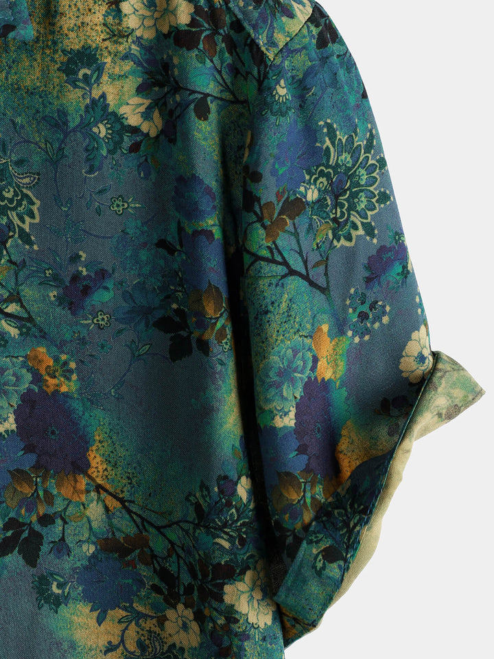 Chemise à manches courtes en rayonne à imprimé floral rétro pour homme