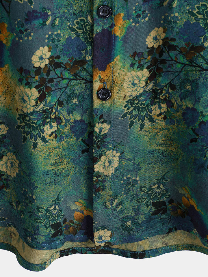 Chemise à manches courtes en rayonne à imprimé floral rétro pour homme