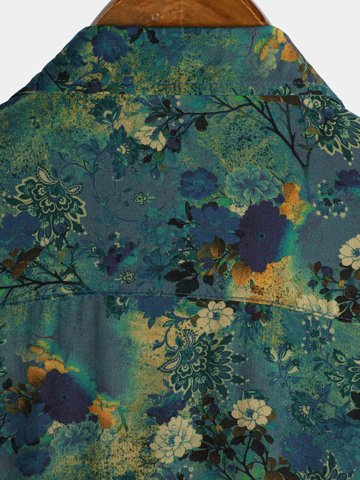 Chemise à manches courtes en rayonne à imprimé floral rétro pour homme