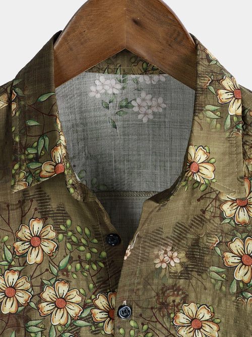 Chemise à manches courtes à imprimé floral rétro pour homme