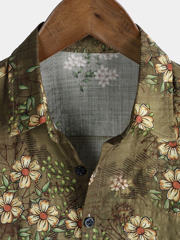Chemise à manches courtes à imprimé floral rétro pour homme