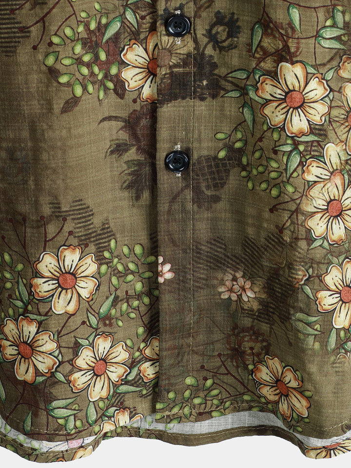 Chemise à manches courtes à imprimé floral rétro pour homme