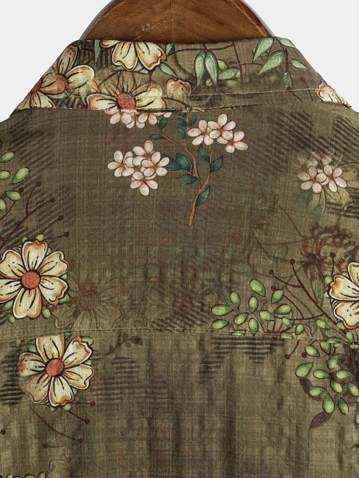 Chemise à manches courtes à imprimé floral rétro pour homme