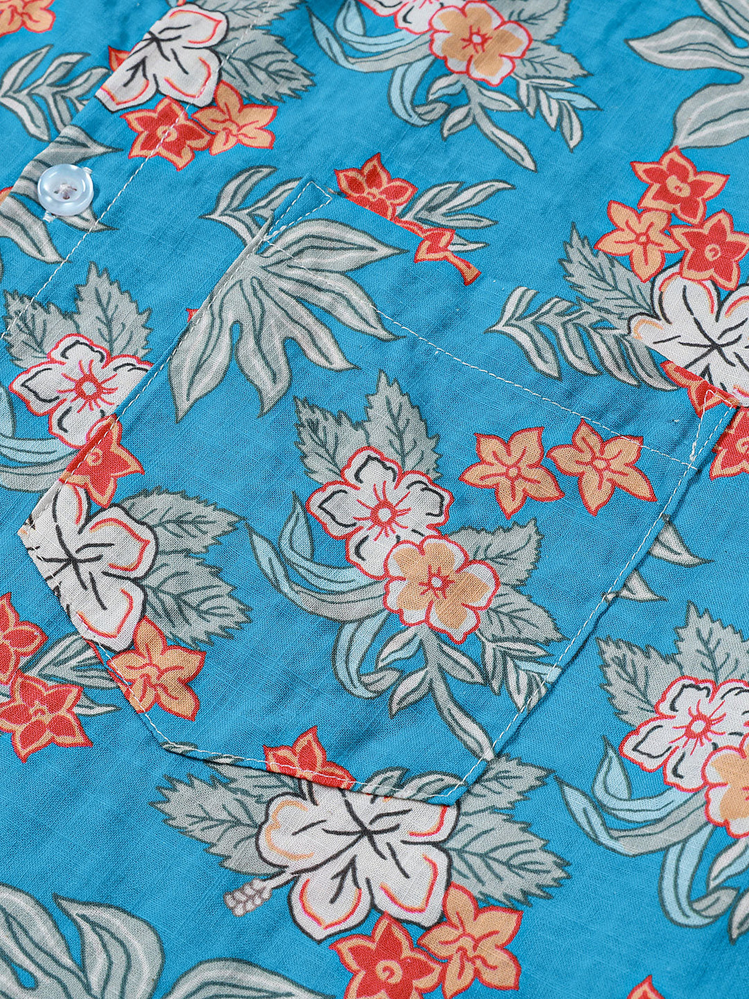 Chemise homme manches courtes imprimé floral tropical bleu plage