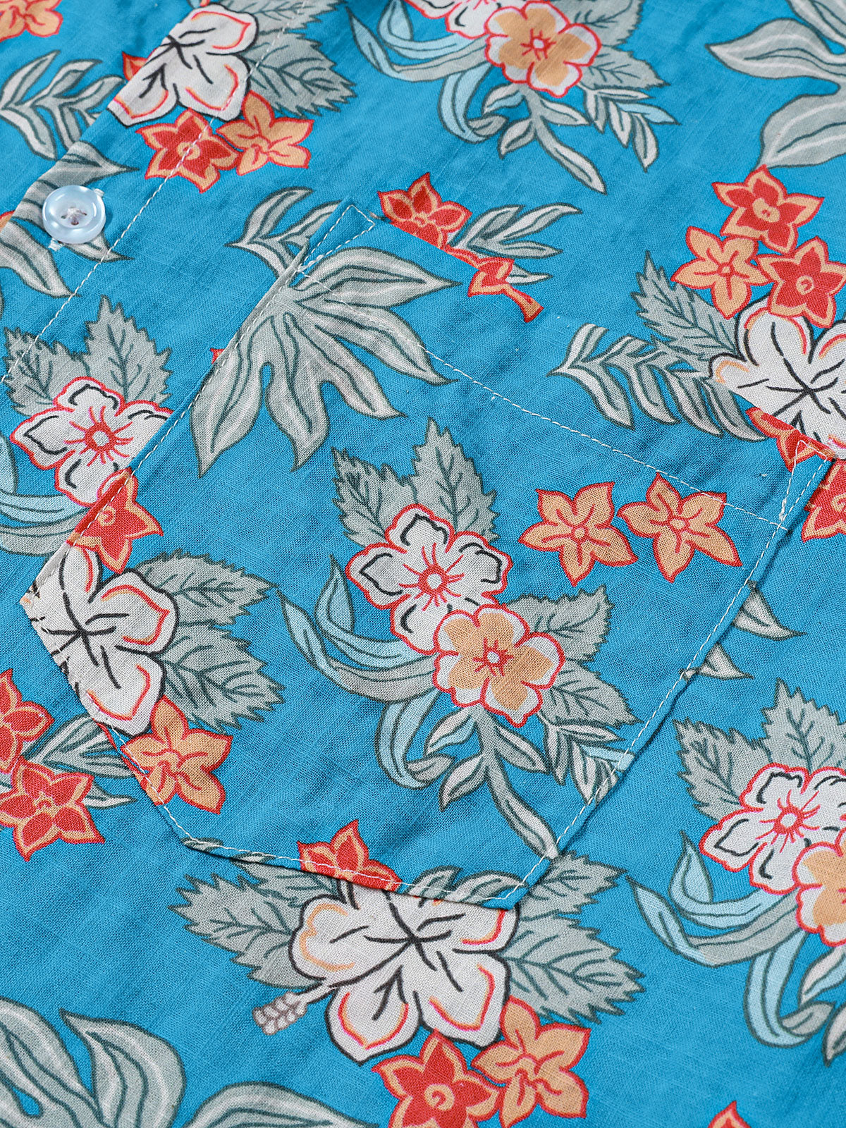 Chemise homme manches courtes imprimé floral tropical bleu plage