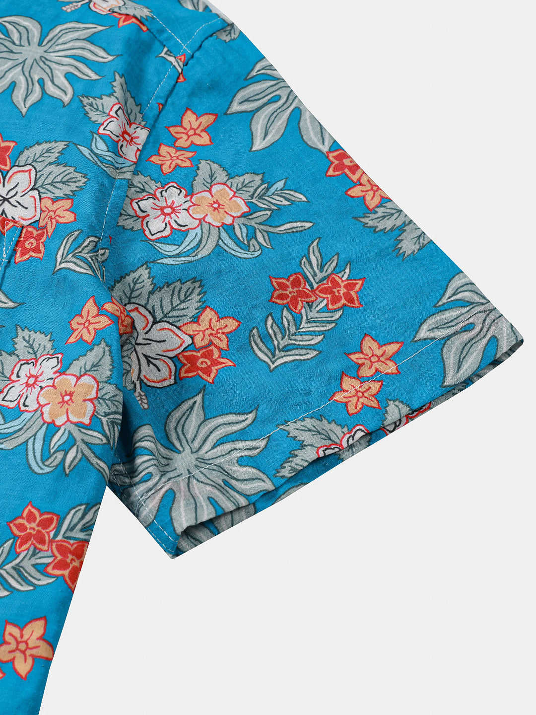 Chemise homme manches courtes imprimé floral tropical bleu plage