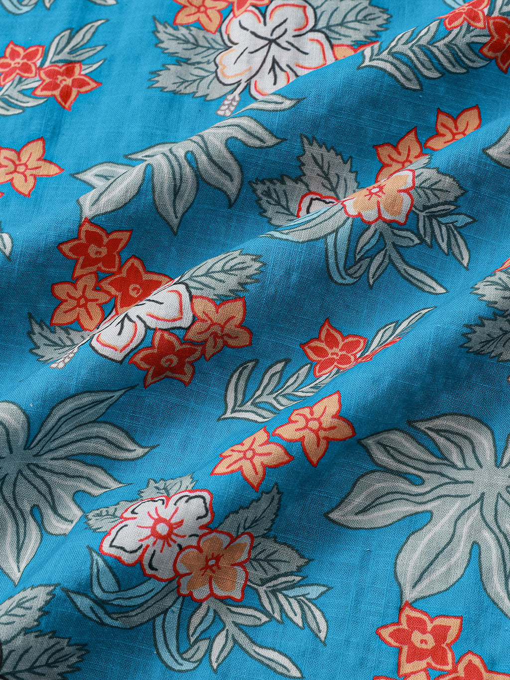 Chemise homme manches courtes imprimé floral tropical bleu plage