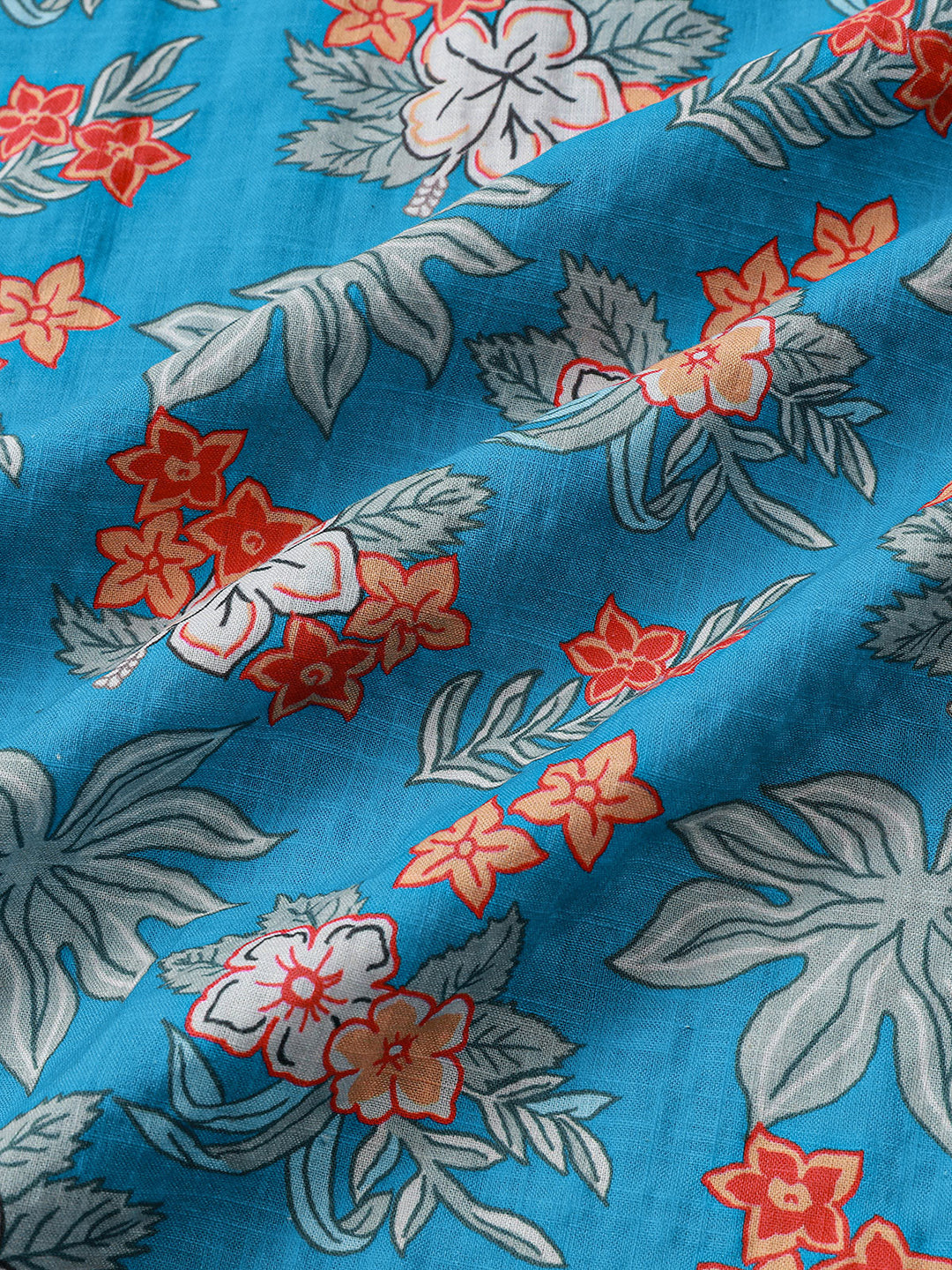 Chemise homme manches courtes imprimé floral tropical bleu plage