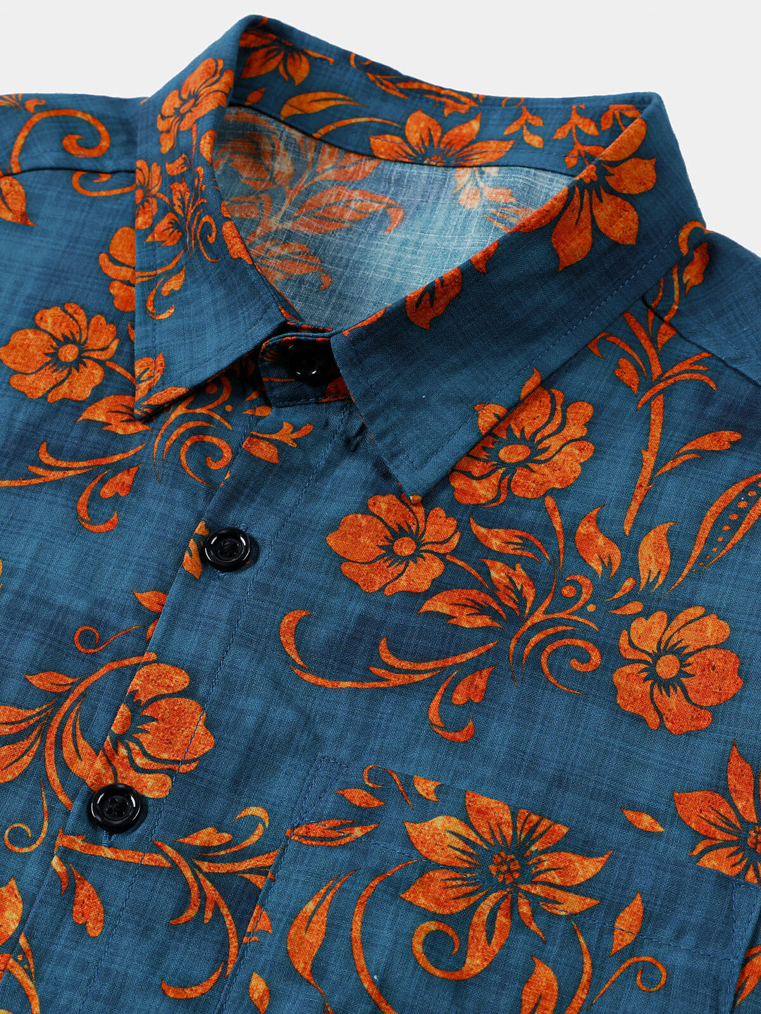 Chemise Homme Bohème à Manches Courtes Imprimé Floral Bleu