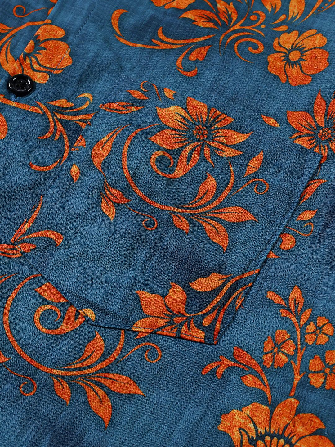 Chemise Homme Bohème à Manches Courtes Imprimé Floral Bleu