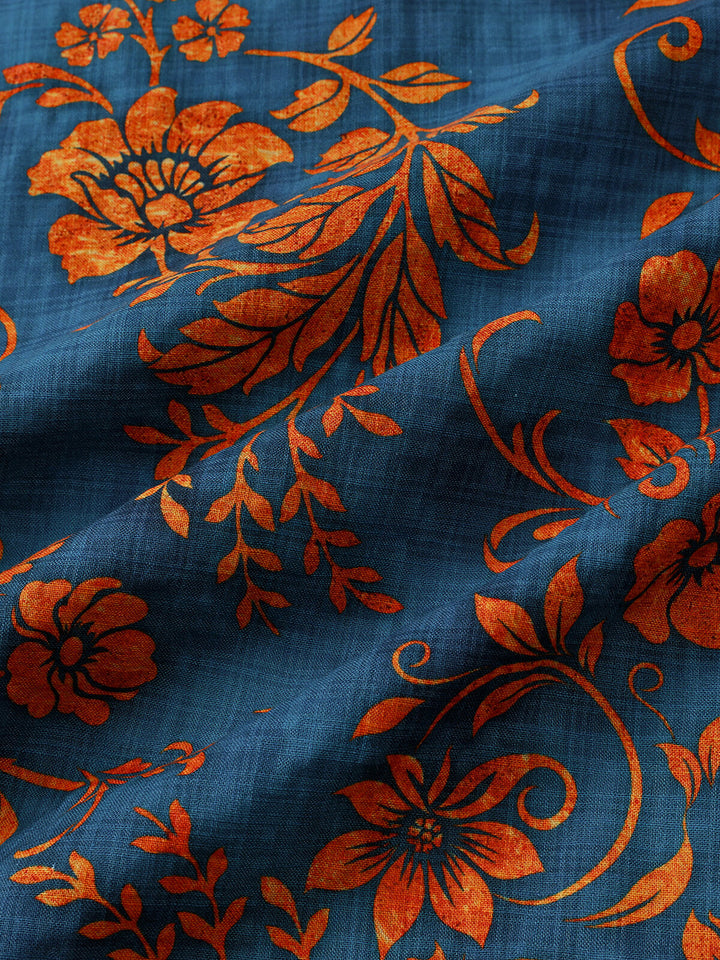 Chemise Homme Bohème à Manches Courtes Imprimé Floral Bleu