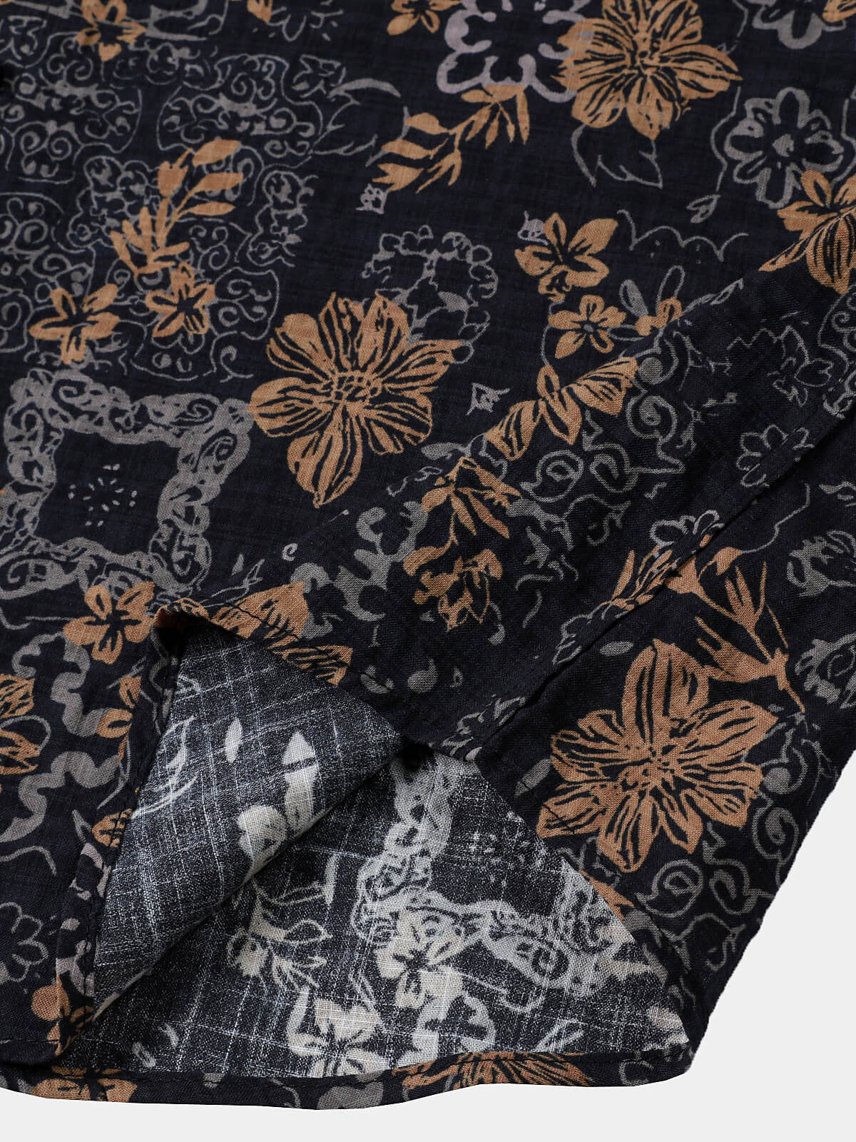 Chemise Homme Imprimé Floral Vintage Style Bohème Manches Courtes Plage