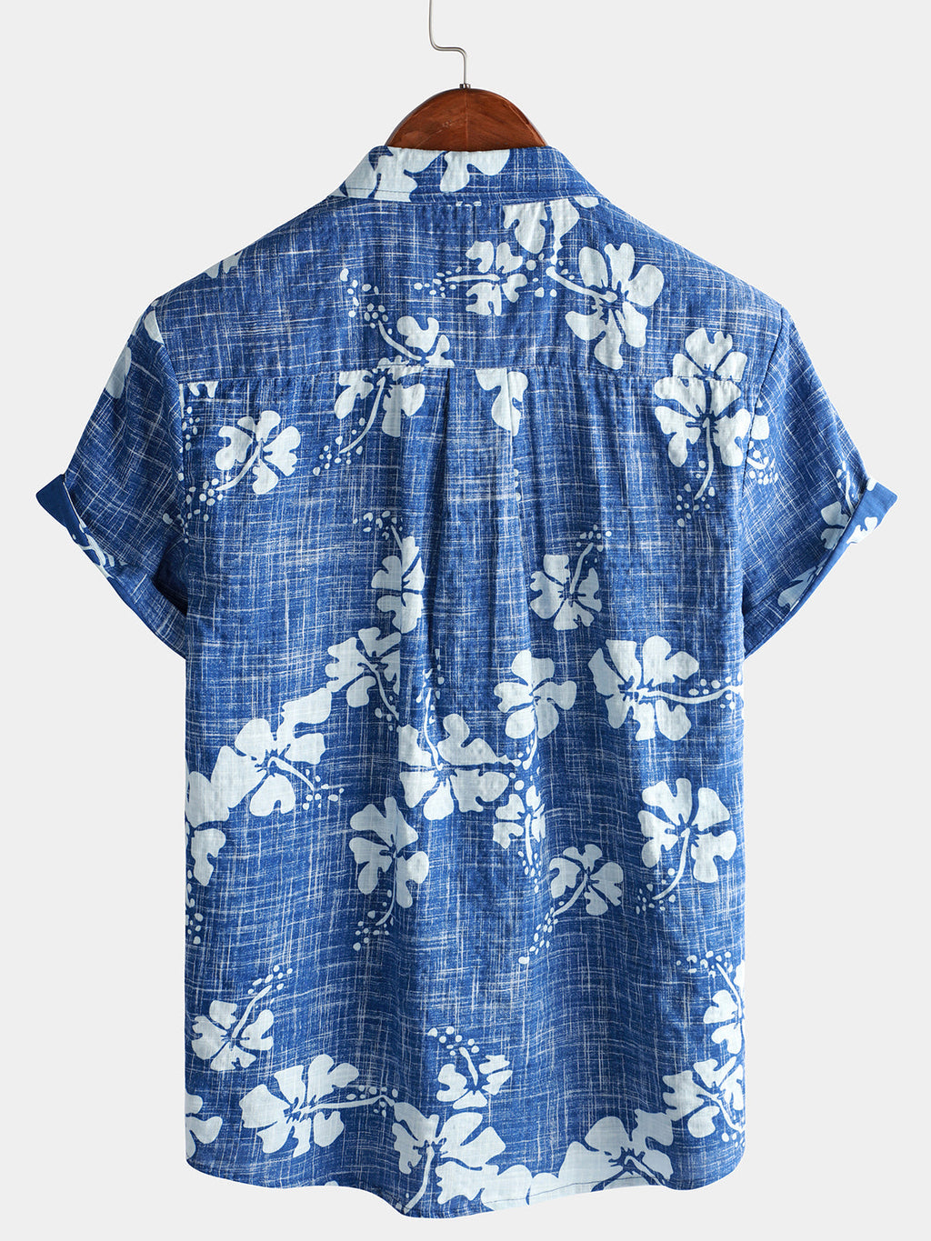 Chemise de Plage Tropicale Hawaïenne pour Homme à Manches Courtes avec Boutons en Bleu Floral Vintage