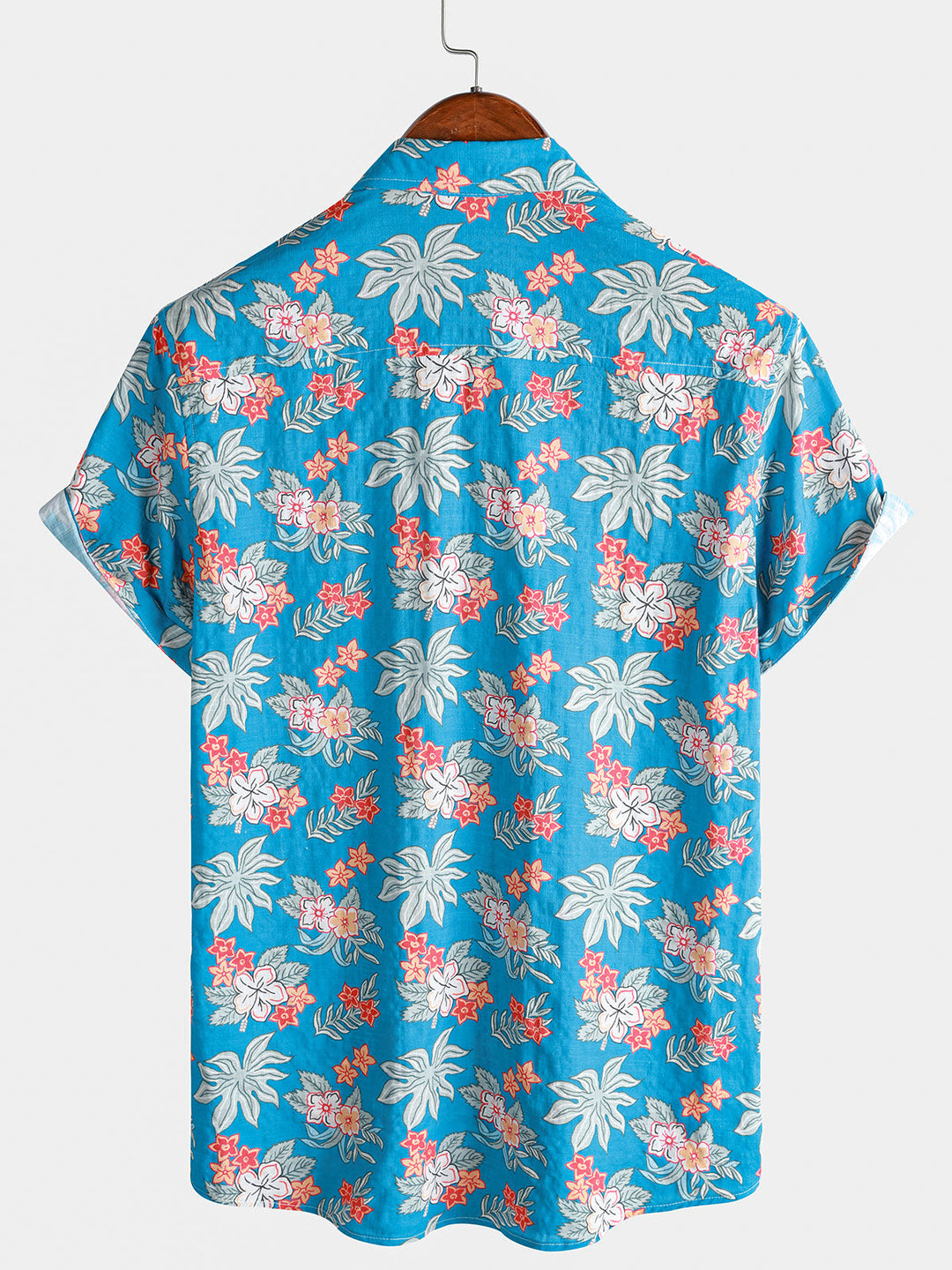 Chemise homme manches courtes imprimé floral tropical bleu plage