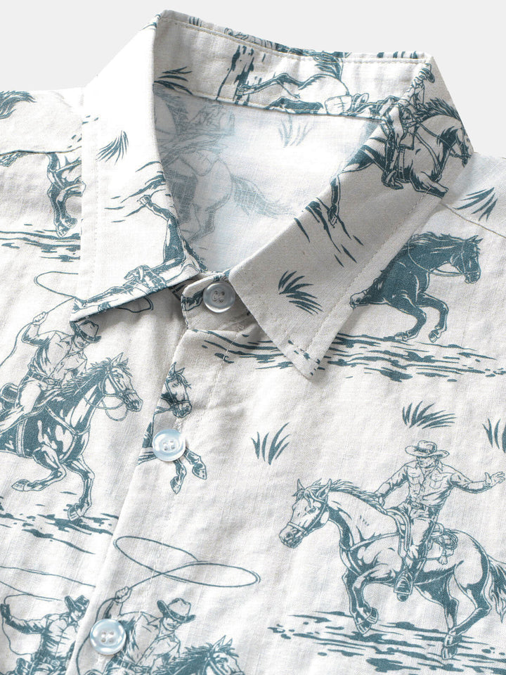Chemise à manches courtes pour hommes, imprimé cheval, Cowboy, boutonnée, vacances