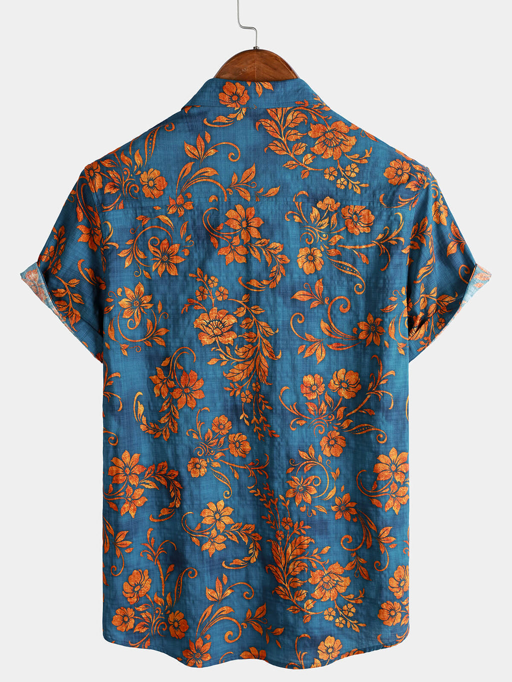 Chemise Homme Bohème à Manches Courtes Imprimé Floral Bleu
