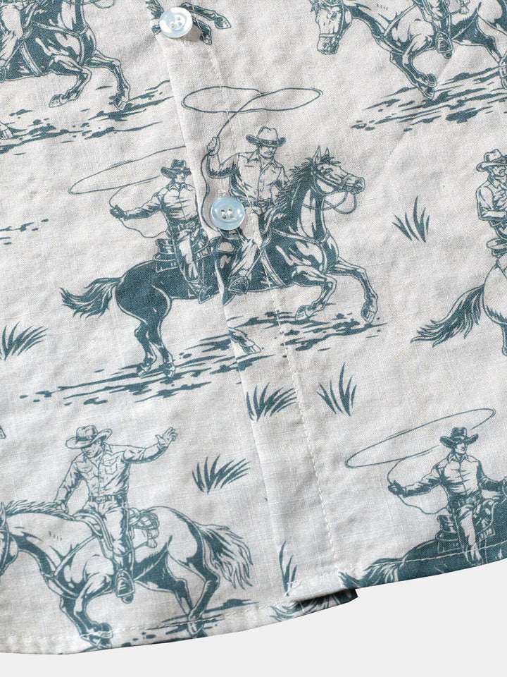 Chemise à manches courtes pour hommes, imprimé cheval, Cowboy, boutonnée, vacances