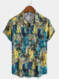 Chemise homme manches courtes imprimé abstrait vintage style bohème