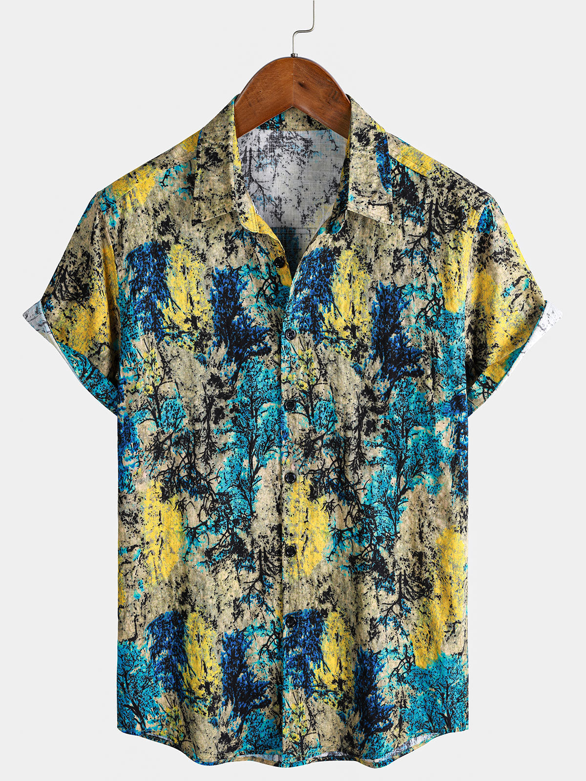 Chemise homme manches courtes imprimé abstrait vintage style bohème