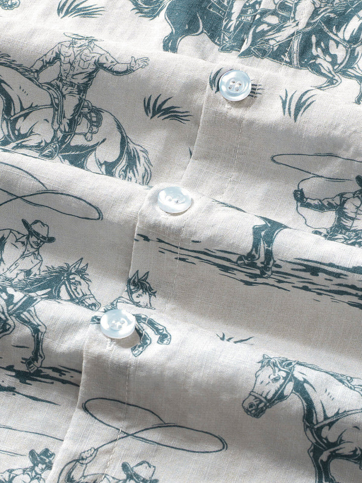 Chemise à manches courtes pour hommes, imprimé cheval, Cowboy, boutonnée, vacances