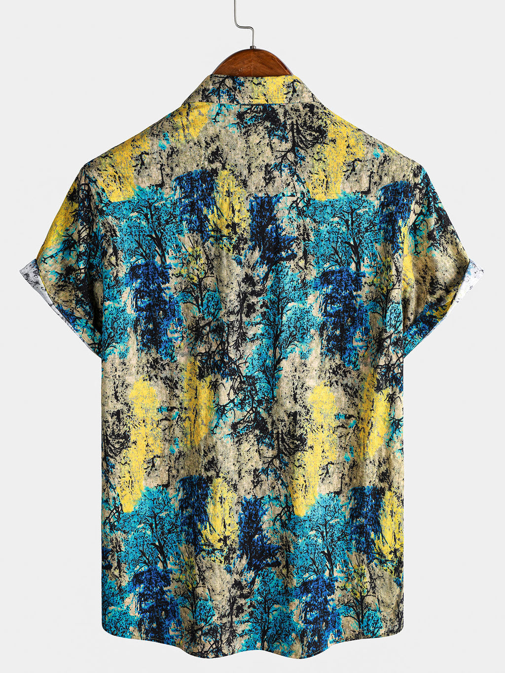 Chemise homme manches courtes imprimé abstrait vintage style bohème