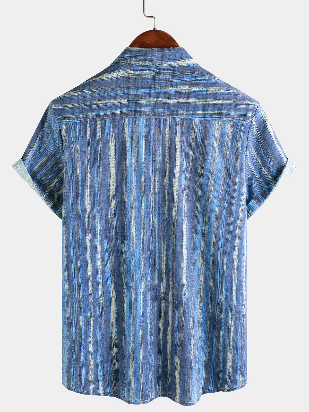 Chemise à manches courtes à rayures bleues rétro pour homme