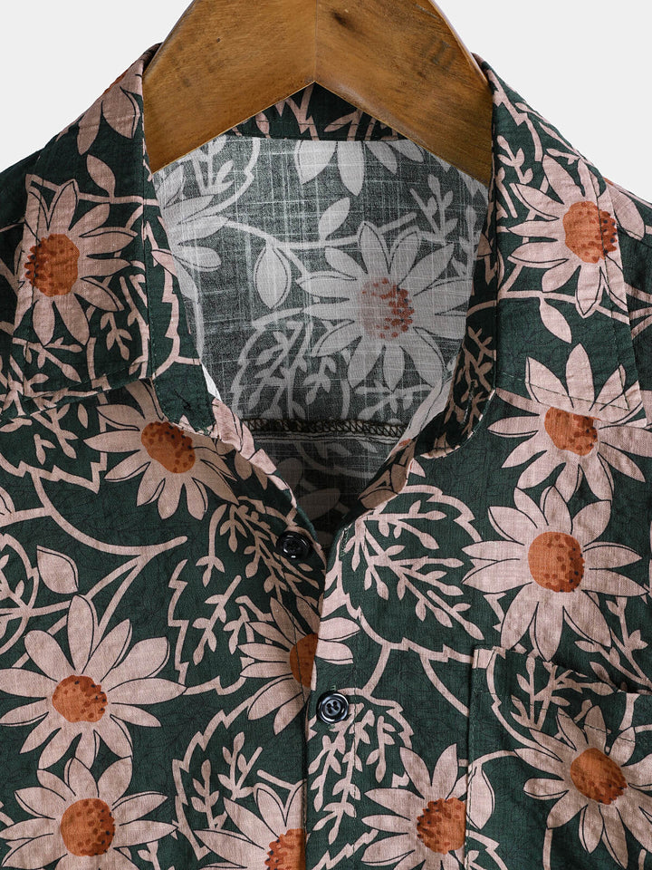 Chemise hawaïenne à manches courtes et imprimé marguerites rétro pour homme