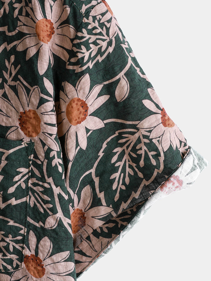 Chemise hawaïenne à manches courtes et imprimé marguerites rétro pour homme