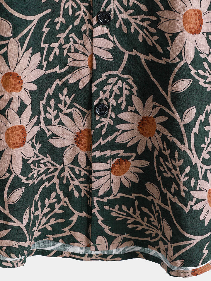 Chemise hawaïenne à manches courtes et imprimé marguerites rétro pour homme