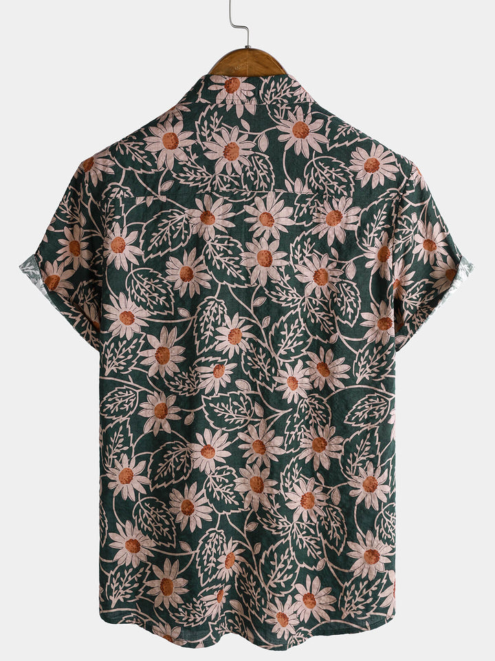 Chemise hawaïenne à manches courtes et imprimé marguerites rétro pour homme