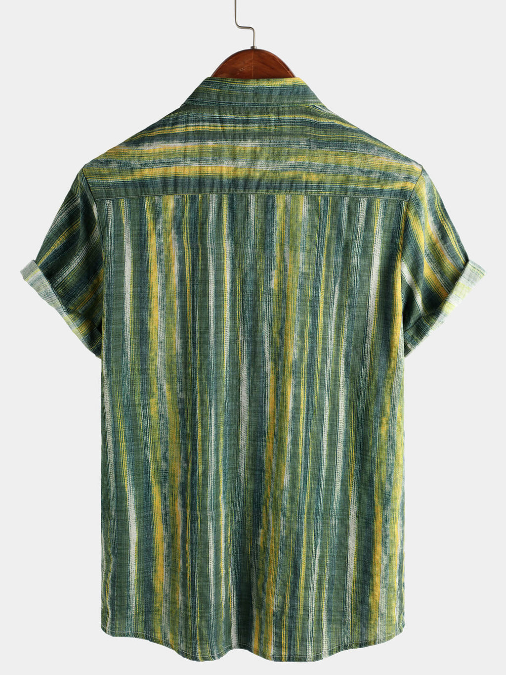Chemise à manches courtes à rayures vertes rétro pour hommes