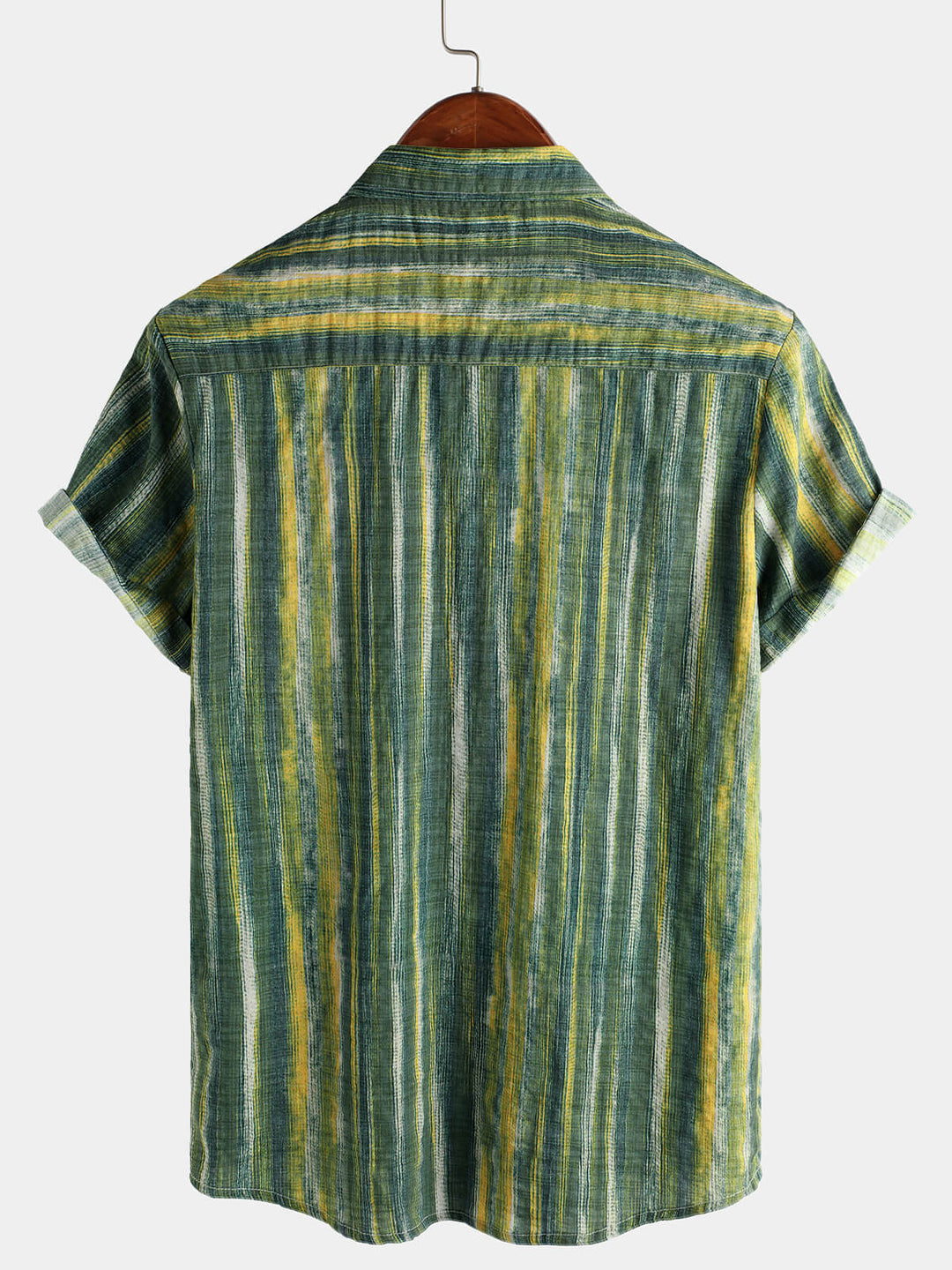 Chemise à manches courtes à rayures vertes rétro pour hommes