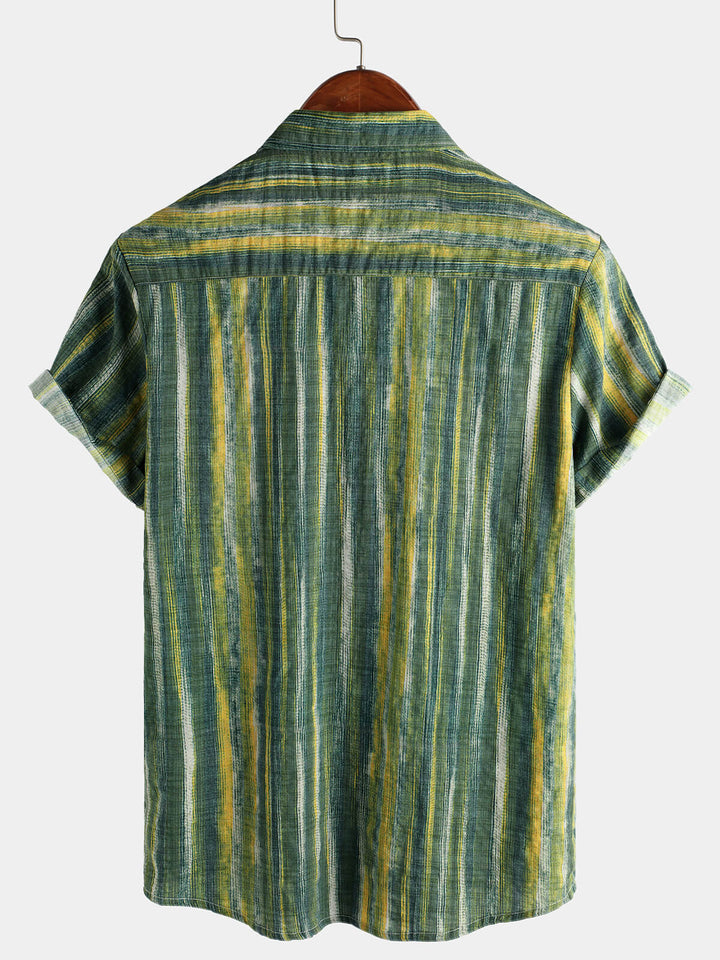 Chemise à manches courtes à rayures vertes rétro pour hommes