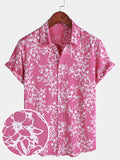 Chemise d'été décontractée à manches courtes en coton pour homme, motif floral, idéale pour les vacances et la plage
