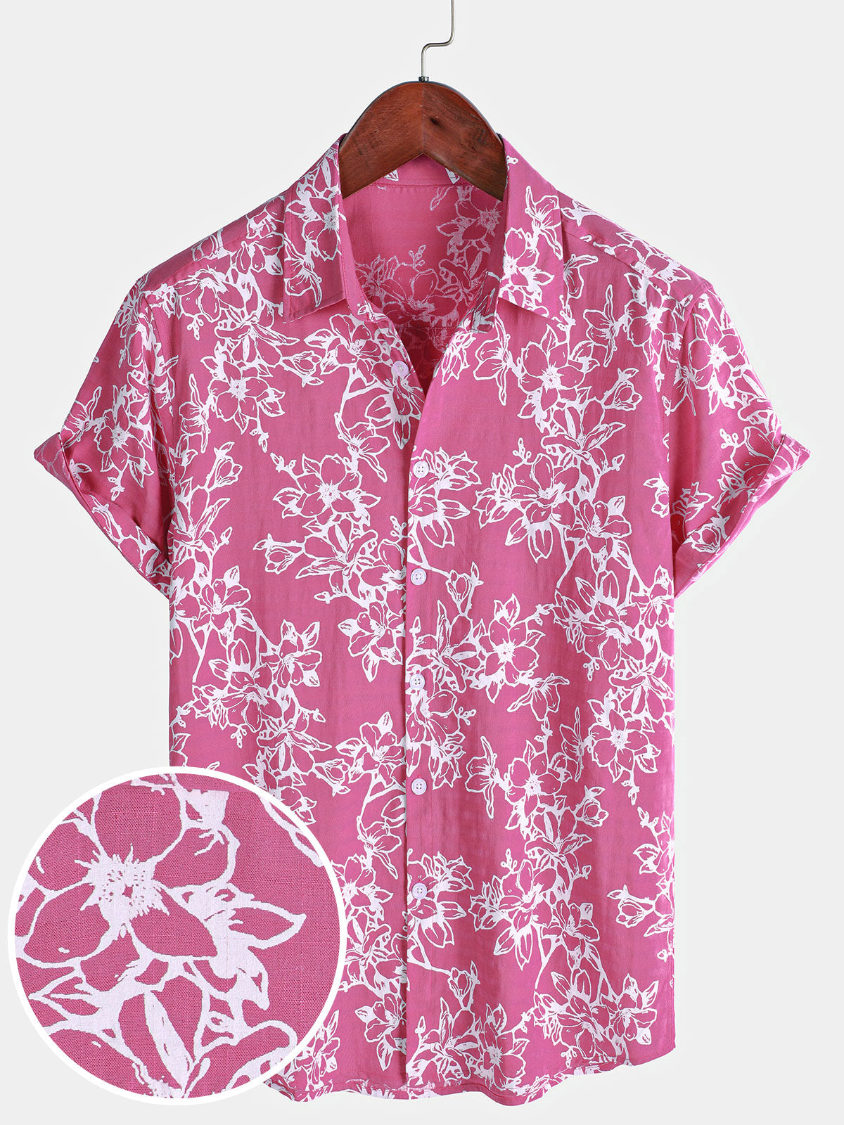 Chemise d'été décontractée à manches courtes en coton pour homme, motif floral, idéale pour les vacances et la plage